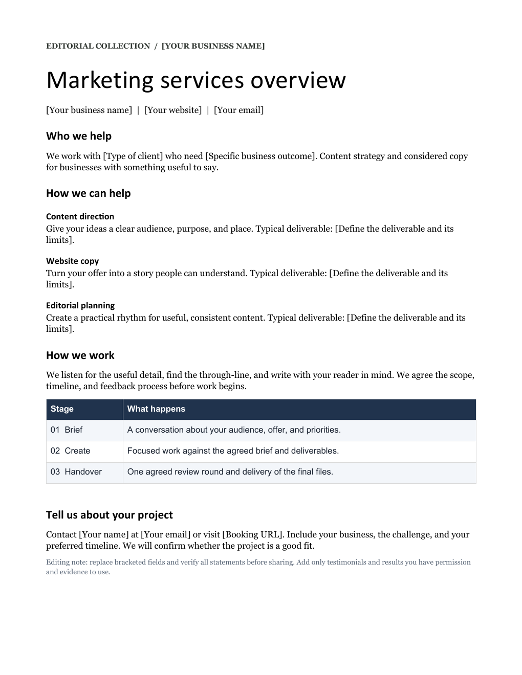 Editorial style service brochure template