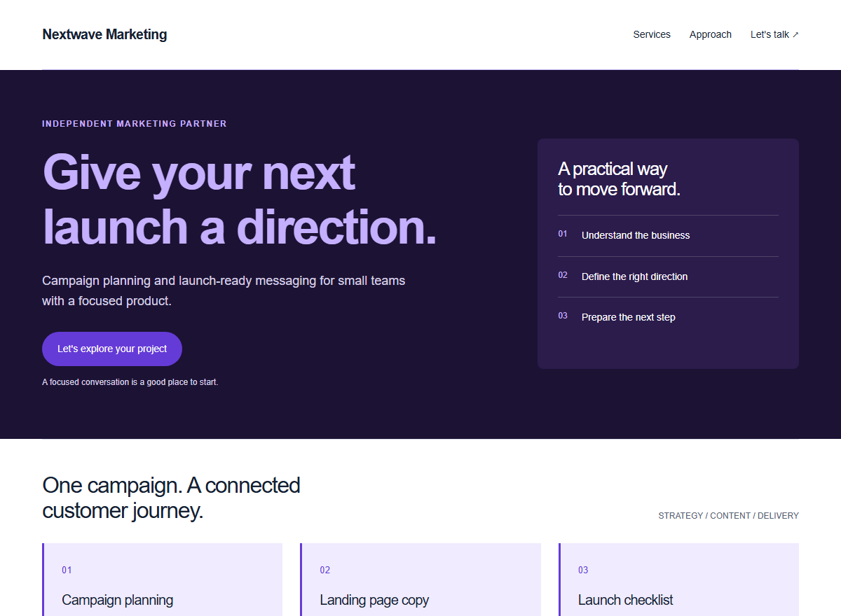 Launch style one-page website template with bold headline